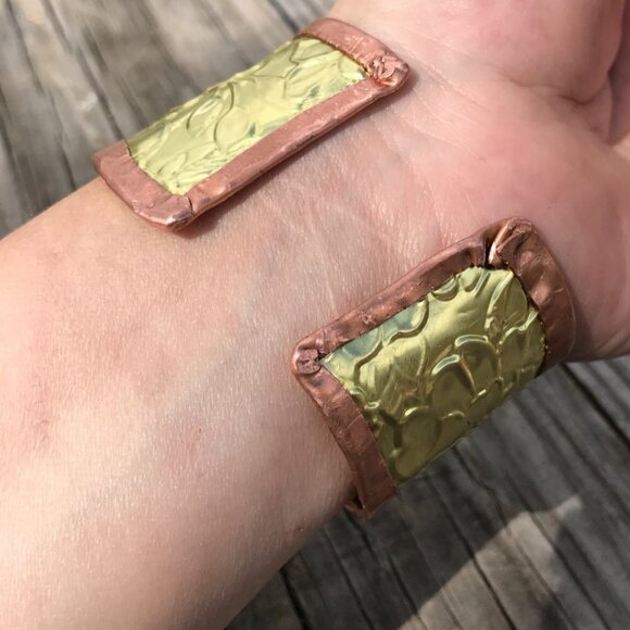 Rose Brass Copper Cuff Bracelet Wide Bohemian Floral Statement Unisex Cowboy - Picture 6 of 9